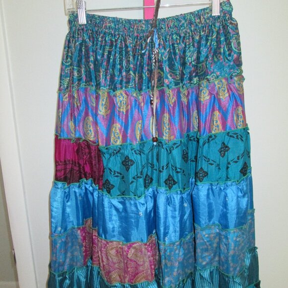 ๐บ Wevez Tribal Patchwork Skirt โ Blue, Maroon and Gold ๐บ - Picture 5 of 6